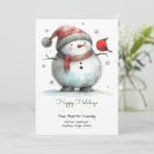 可愛お洒落い雪だるまと赤い鳥ハッピーページ シーズンカード (スタンド正面)