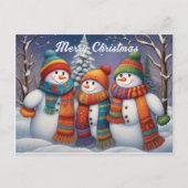 可愛お洒落い雪だるまファミリー ポストカード (正面)