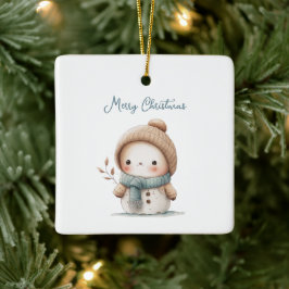 可愛お洒落い雪だるま引用文メリークリスマス セラミックオーナメント