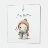 可愛お洒落い雪だるま引用文メリークリスマス セラミックオーナメント (左)