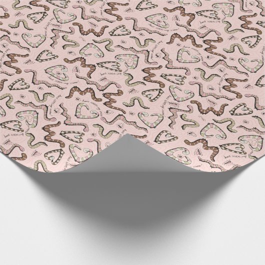 可愛お洒落い&ピンクハートワームの願いベビー ラッピングペーパー (角)