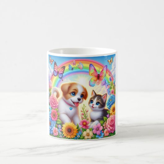 可愛お洒落い/子犬/子猫 コーヒーマグカップ (中央)