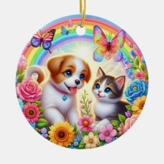 可愛お洒落い/子犬/子猫 セラミックオーナメント (正面)