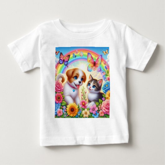 可愛お洒落い/子犬/子猫 ベビーTシャツ (正面)