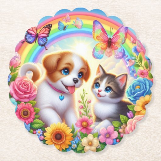 可愛お洒落い/子犬/子猫 ペーパーコースター (正面)