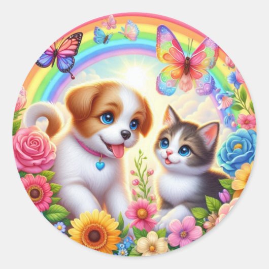 可愛お洒落い/子犬/子猫 ラウンドシール (正面)