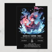 可愛お洒落らしい海賊誕生日 招待状 (正面/裏面)