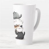 可愛お洒落らしい猫の積み重ねのイラストレーション カフェラテマグ (右アングル)