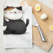 可愛お洒落らしい猫の積み重ねのイラストレーション キッチンタオル (四つ折り)