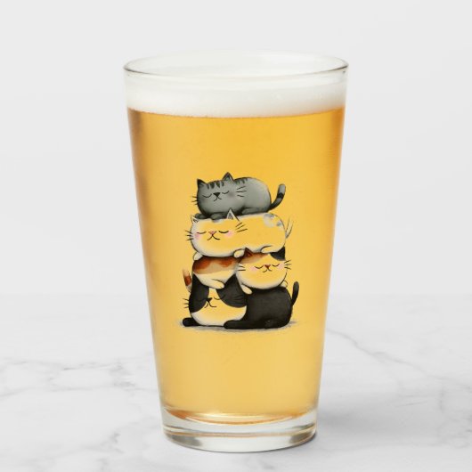 可愛お洒落らしい猫の積み重ねのイラストレーション タンブラーグラス (ドリンク正面)