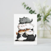 可愛お洒落らしい猫の積み重ねのイラストレーション ポストカード (スタンド正面)