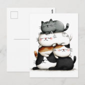 可愛お洒落らしい猫の積み重ねのイラストレーション ポストカード (正面/裏面)