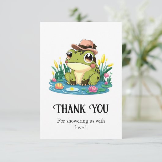可愛かわいらしいカエルの赤ちゃんシャワー サンキューカード (スタンド正面)