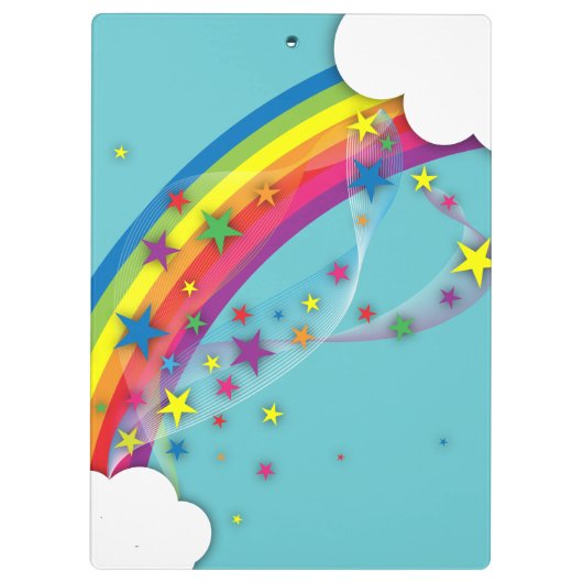 可愛かわいらしいガーリー虹の星空の雲と名前 クリップボード (裏面)