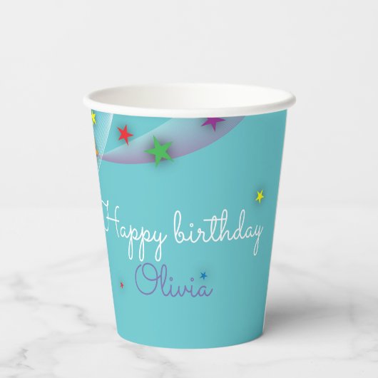可愛かわいらしいガーリー虹の星空の雲と名前 紙コップ (裏面)