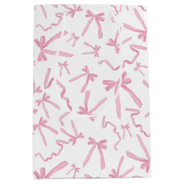 可愛かわいらしいピンクリボン弓パターンスワッグ ミディアムペーパーバッグ