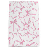 可愛かわいらしいピンクリボン弓パターンスワッグ ミディアムペーパーバッグ (裏面)