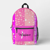 可愛かわいらしいピンク色 – 美学名モノグラム プリントバックパック (正面)