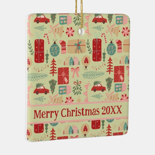 可愛かわいらしいピ名門私立校風のンクとミントグリーンクリスマスC セラミックオーナメント (右)