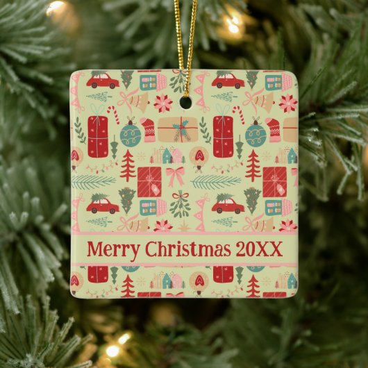 可愛かわいらしいピ名門私立校風のンクとミントグリーンクリスマスC セラミックオーナメント (ツリー)