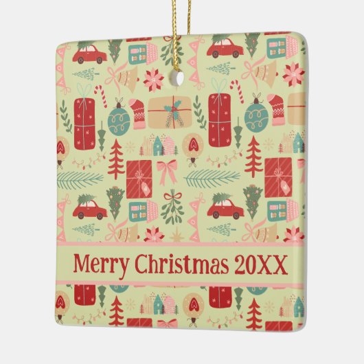 可愛かわいらしいピ名門私立校風のンクとミントグリーンクリスマスC セラミックオーナメント (左)