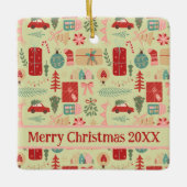 可愛かわいらしいピ名門私立校風のンクとミントグリーンクリスマスC セラミックオーナメント (正面)