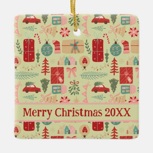 可愛かわいらしいピ名門私立校風のンクとミントグリーンクリスマスC セラミックオーナメント (正面)