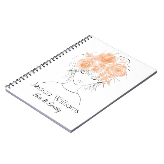 可愛かわいらしい女の子の桃の水色バラ-フローラ ノートブック (左側)
