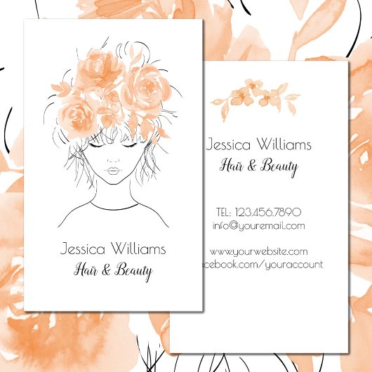 可愛かわいらしい女の子の桃の水色バラ-フローラ 名刺