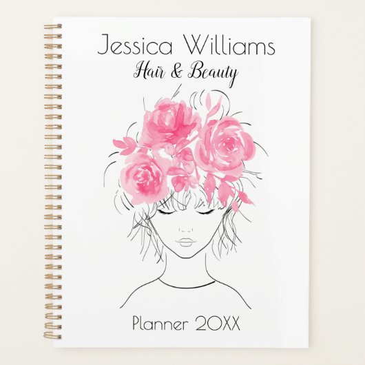 可愛かわいらしい女の子ピンクの水色バラ-フローラ プランナー手帳 (正面)