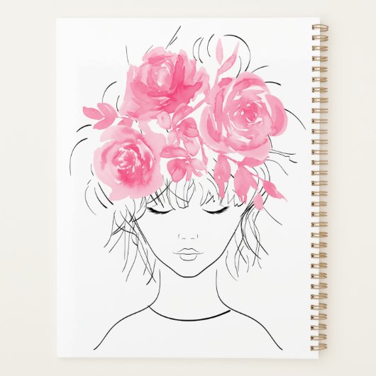 可愛かわいらしい女の子ピンクの水色バラ-フローラ プランナー手帳 (裏面)