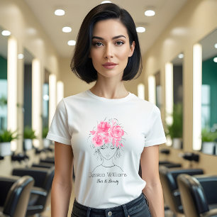 可愛かわいらしい女の子ピンクの水色バラ-フローラ Tシャツ