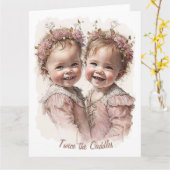 可愛かわいらしい姉妹と双子の誕生日 カード (黄色い花)