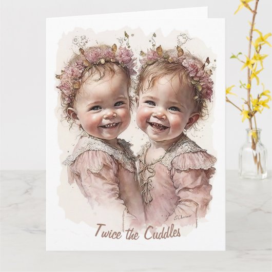 可愛かわいらしい姉妹と双子の誕生日 カード (黄色い花)