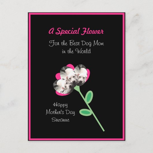 可愛かわいらしい子犬の花お母さん最高のホットピンク ポストカード (正面)