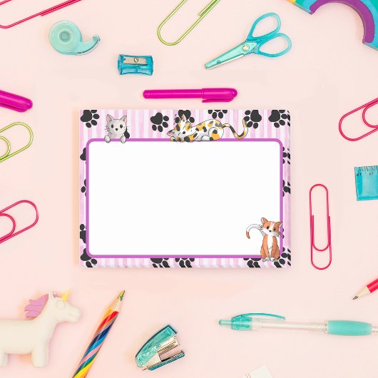 可愛かわいらしい子猫を手にピンク色4" x 3" ポストイット