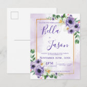 可愛かわいらしい紫の白フローラ金ゴールドフレーム結婚ズ インビテーションポストカード (正面/裏面)