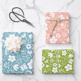 可愛かわいらしい花とブーンガーリーク ラッピングペーパーシート