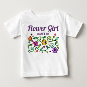 可愛かわいらしい花パーソナライズされた画少女 ベビーTシャツ