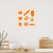 可愛くてふんわりとした転がパンと動物ベーカリー ポスター (キッチン)