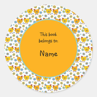 可愛くてカラフルなチキンと花 ラウンドシール