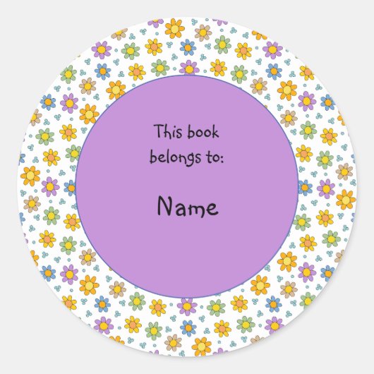 可愛くてカラフルな花とドット ラウンドシール (正面)