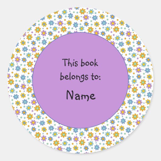 可愛くてカラフルな花とドット ラウンドシール (正面)