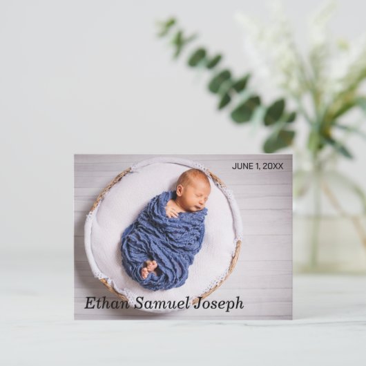 可愛くてシックなエレガント誕生の発表写真 ポストカード (スタンド正面)