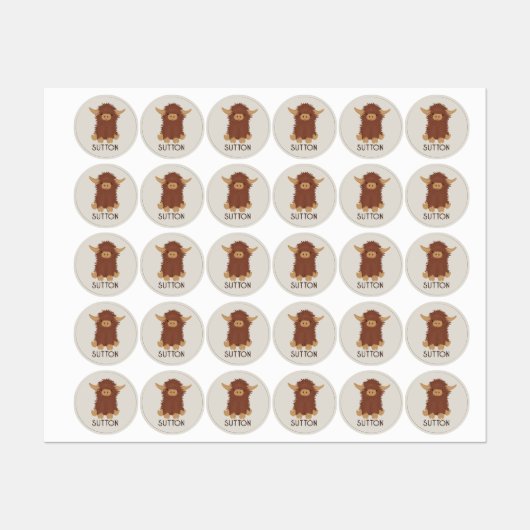 可愛くてシャギーなハイランドカウカスタムデザイン ラベル (シート)