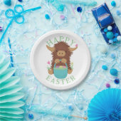 可愛くてシャギーなハイランド牛イースターバスケットデザイン ペーパープレート (パーティー)