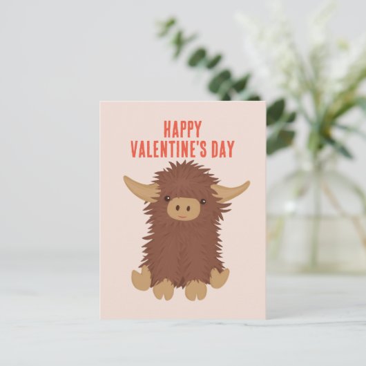 可愛くてシャギーな高地の牛の教室バレンタイン ポストカード (スタンド正面)