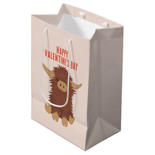 可愛くてシャギーな高地の牛の教室バレンタイン ミディアムペーパーバッグ (正面アングル)
