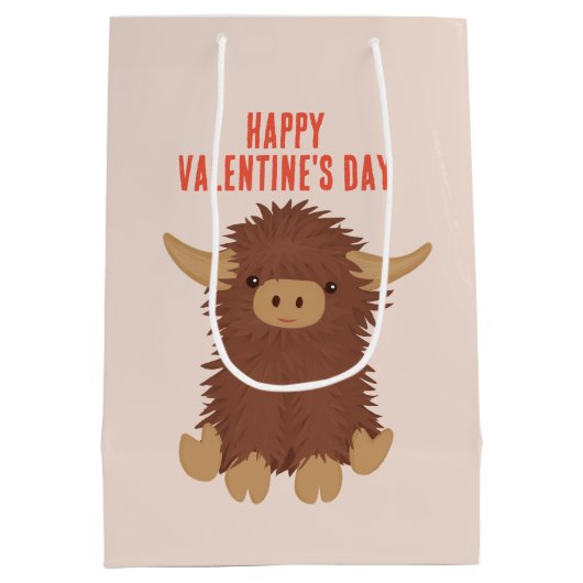可愛くてシャギーな高地の牛の教室バレンタイン ミディアムペーパーバッグ (裏面)