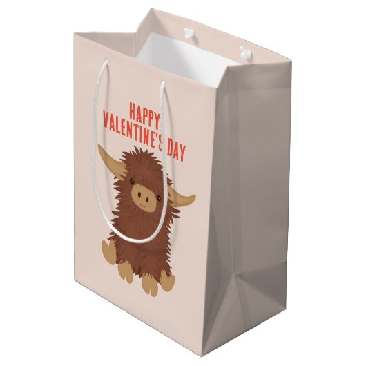 可愛くてシャギーな高地の牛の教室バレンタイン ミディアムペーパーバッグ (裏面アングル)